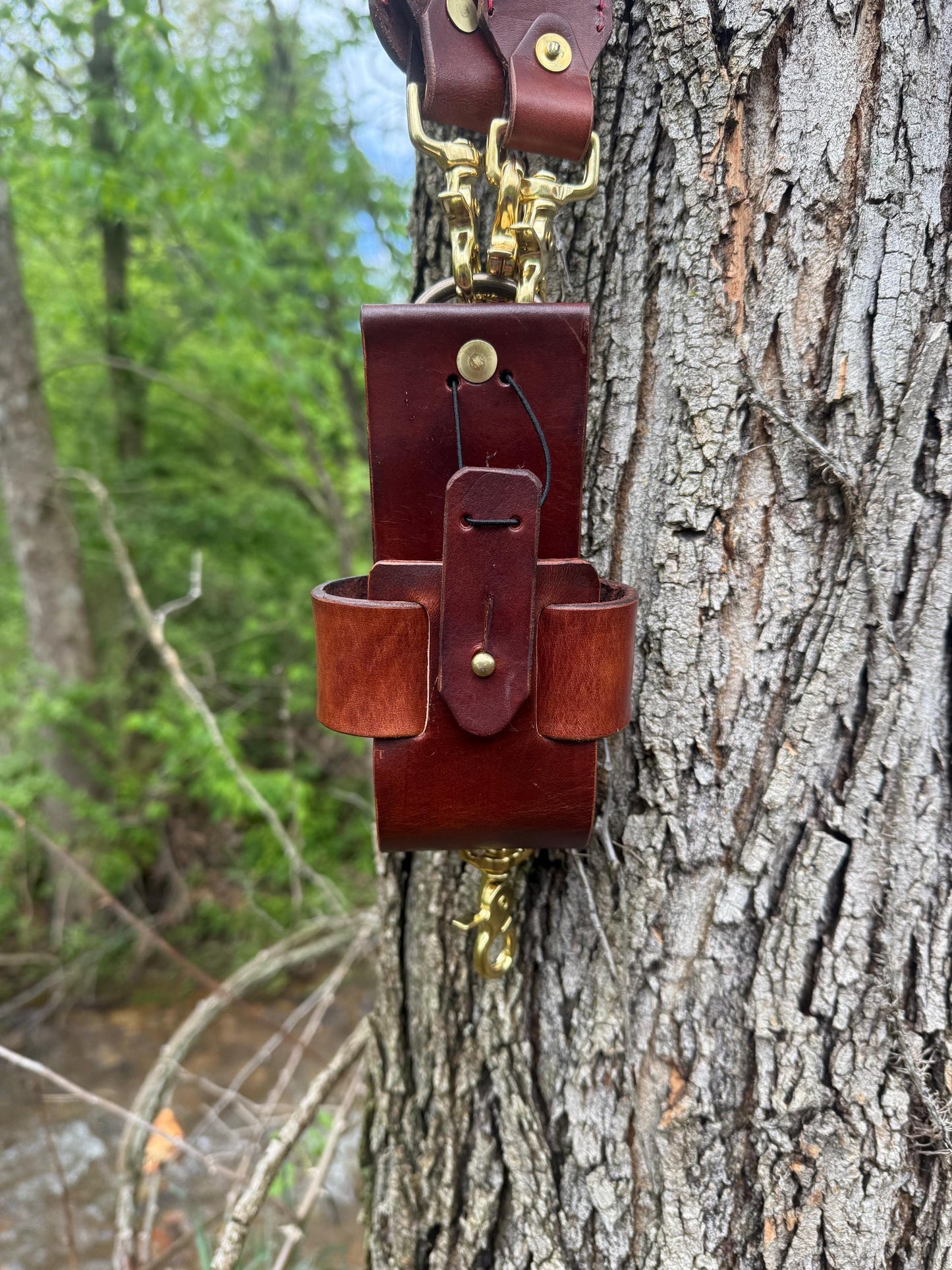 Custom Leather Firefighter Radio Strap – Hand-Stamped & Hand-Painted | Full-Grain Leather | Heavy-Duty Brass Hardware