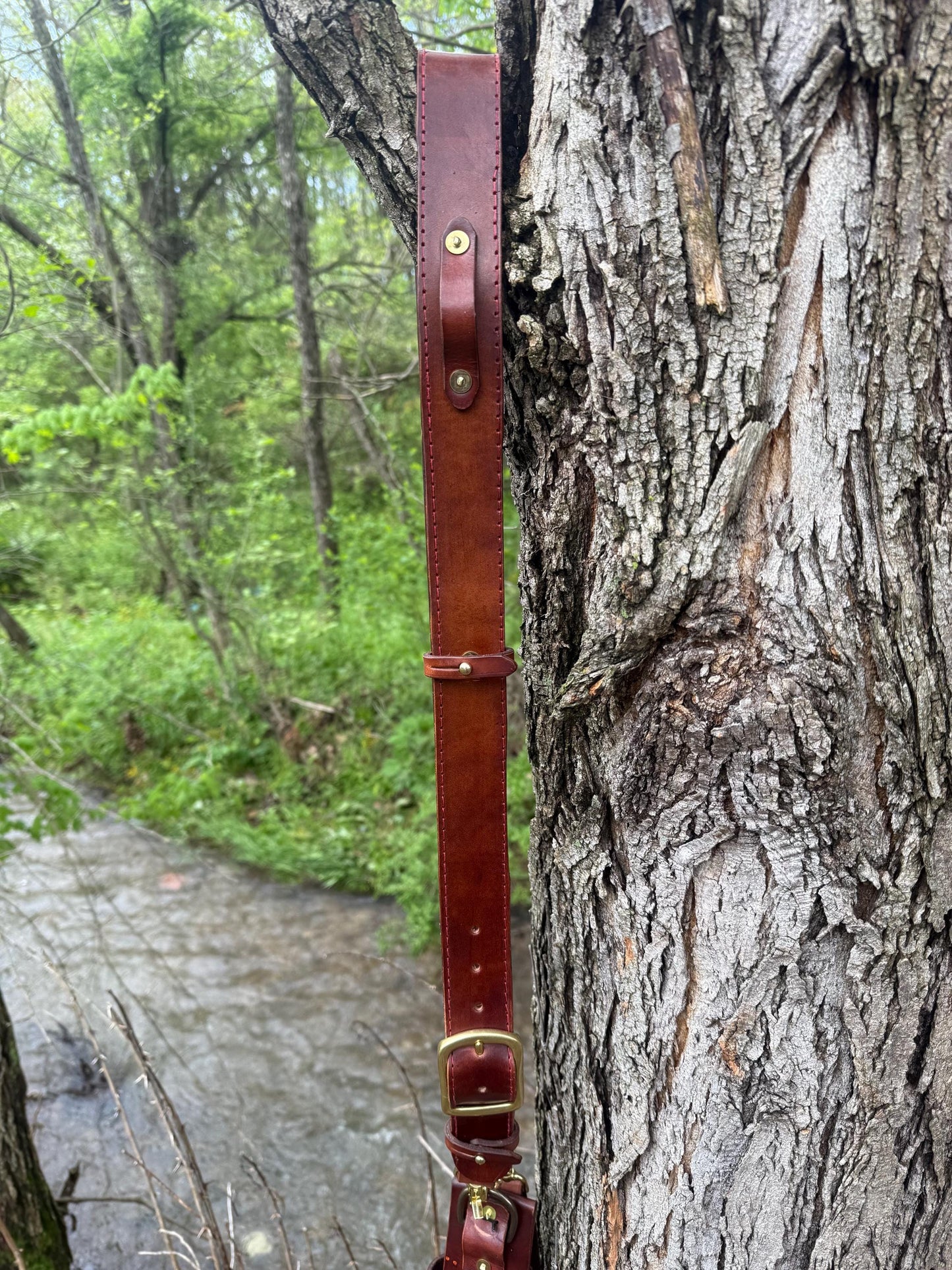 Custom Leather Firefighter Radio Strap – Hand-Stamped & Hand-Painted | Full-Grain Leather | Heavy-Duty Brass Hardware