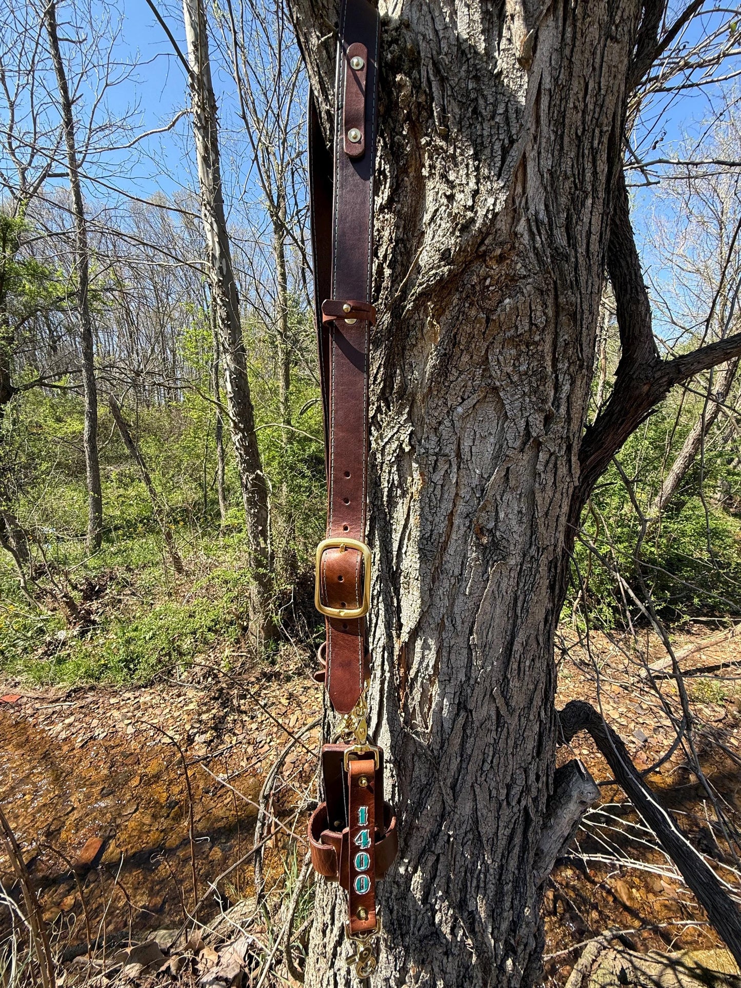 Custom Leather Firefighter Radio Strap – Hand-Stamped & Hand-Painted | Full-Grain Leather | Heavy-Duty Brass Hardware