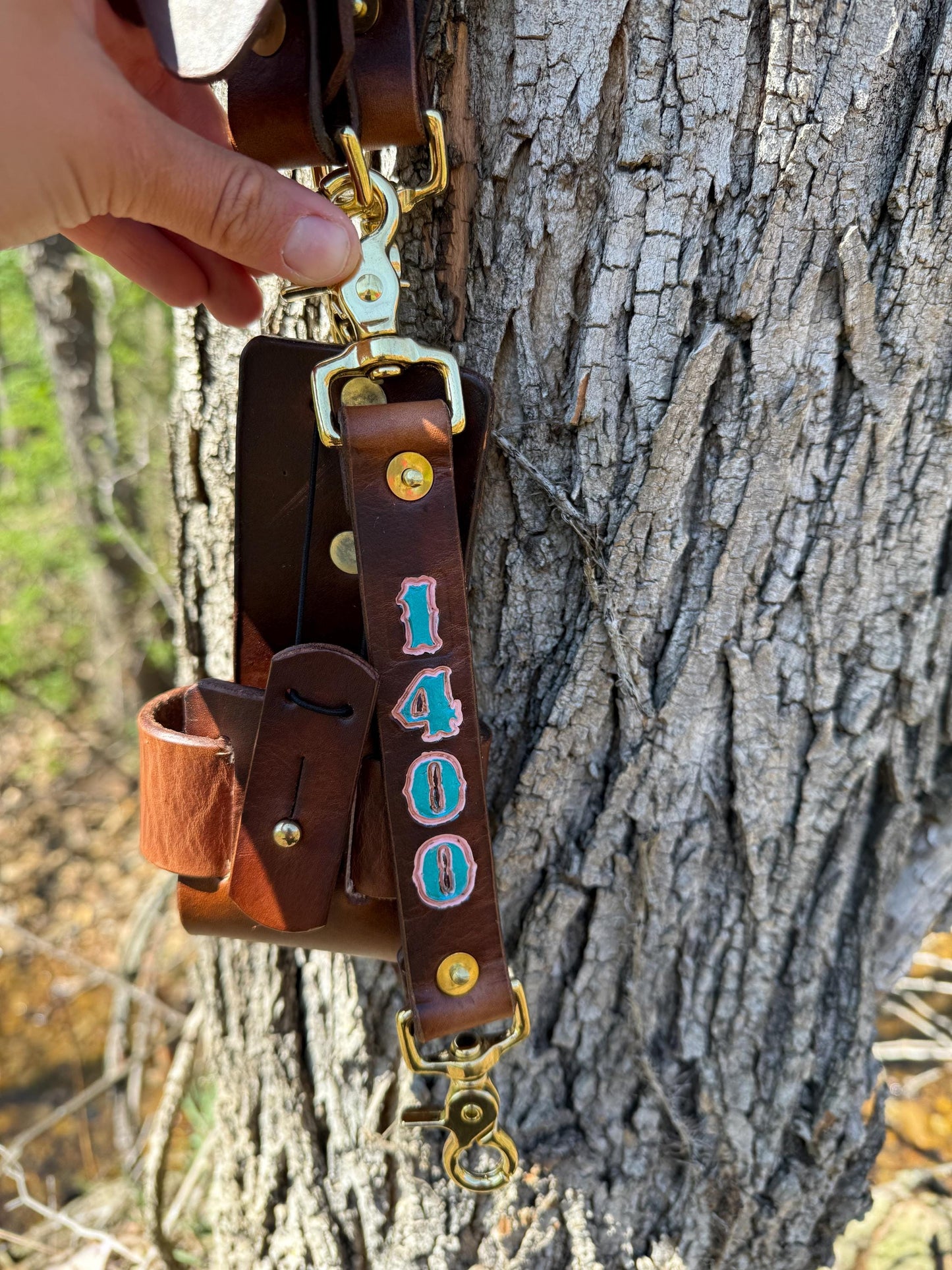 Custom Leather Firefighter Radio Strap – Hand-Stamped & Hand-Painted | Full-Grain Leather | Heavy-Duty Brass Hardware