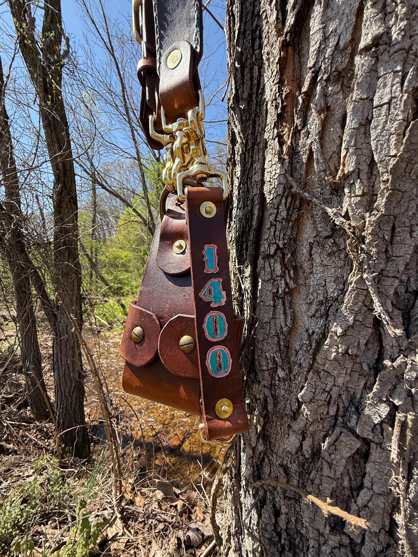 Custom Leather Firefighter Radio Strap – Hand-Stamped & Hand-Painted | Full-Grain Leather | Heavy-Duty Brass Hardware