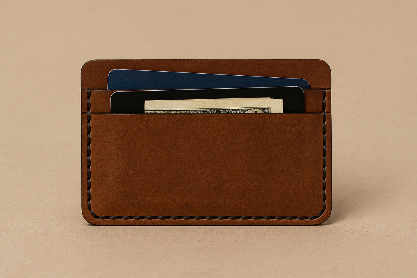 Handmade Leather Card Wallet – Slim Saddle Brown Wallet | Full-Grain Leather