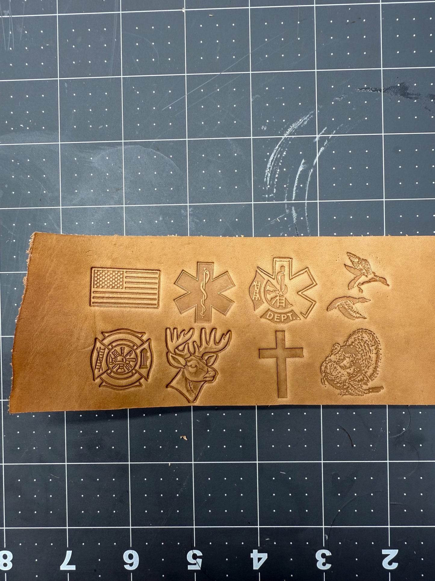 Custom Leather Firefighter Radio Strap – Hand-Stamped & Hand-Painted | Full-Grain Leather | Heavy-Duty Brass Hardware